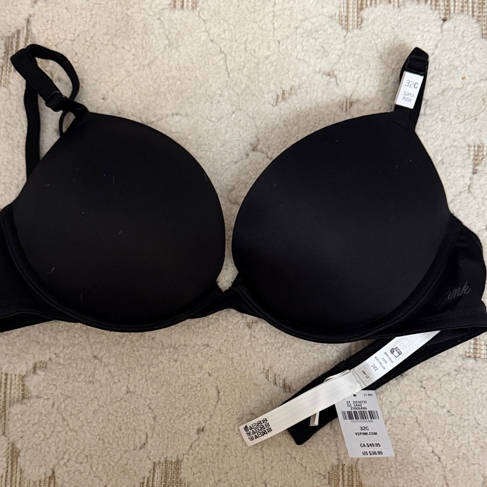 Women's Black Bra pink brand pushup nwt
